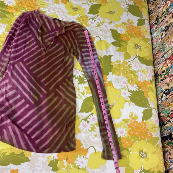 Y2K Geo Striped Tie Dye Henley Layering Top - Picture 8 of 14